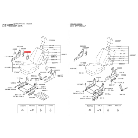 Сидение крепление 88225-1F500WK Mobis - 882251F500WK - схема с каталога 88225B, SEURPFQZ07 882251F500WK