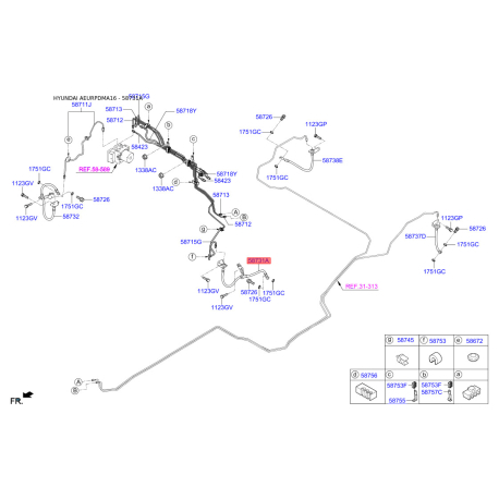 Шланг тормозной передний левый 58731-2W000 Mobis - 587312W000 - схема с каталога 58731A, AEURPDMA16 587312W000