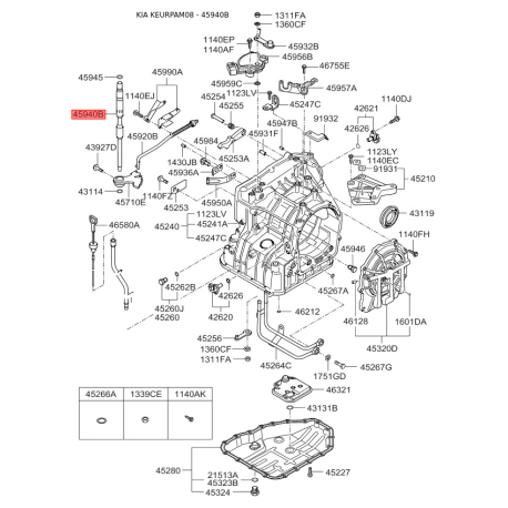 Вал (вісь) важеля перемикання 45943-23010 Mobis - 4594323010 - схема з каталогу 45940B, KEURPAM08 4594323010