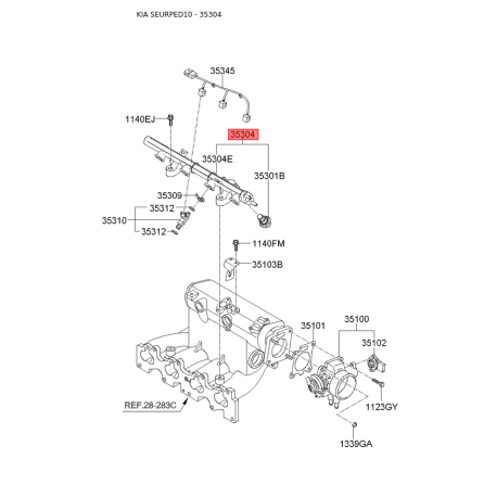 Рампа топливная 35340-23340 Mobis - 3534023340 - схема с каталога 35304, SEURPED10 3534023340