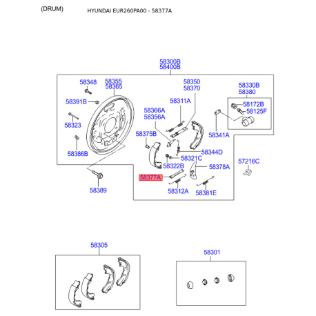 Система тяг та важелів, гальмівна система 58377-26000 Mobis - 5837726000 - схема з каталогу 58377A, EUR260PA00 5837726000
