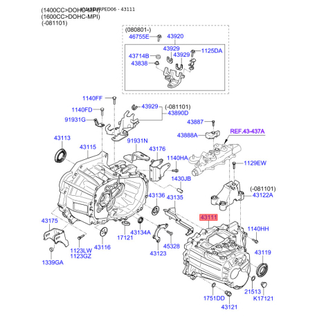 Картер (корпус) КПП 43111-23201 Mobis - 4311123201 - схема с каталога 43111, SEURPED06 4311123201