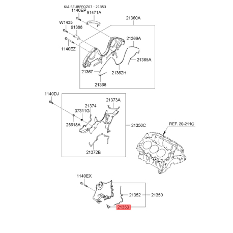 Кільце ущільнювальне передньої кришки мотора нижнє 21353-37500 Mobis - 2135337500 - схема з каталогу 21353, SEURPFQZ07 2135337500