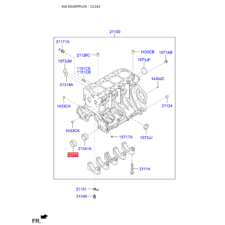 Вкладиш (втулка) блоку циліндрів 21242-4A020 Mobis - 212424A020 - схема з каталогу 21242, KEURPPU20 212424A020