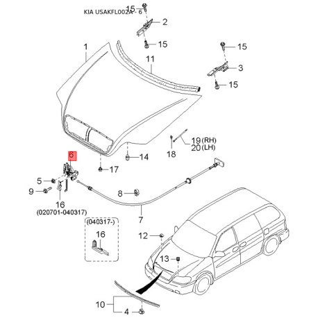 Болт руля K9986-30408 Mobis - K998630408 - схема с каталога 6, USAKFL002A K998630408
