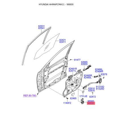 Электродвигатель, стеклоподъемник левый 82450-2B010 Mobis - 824502B010 - схема с каталога 98800, AHMAPCMA11 824502B010