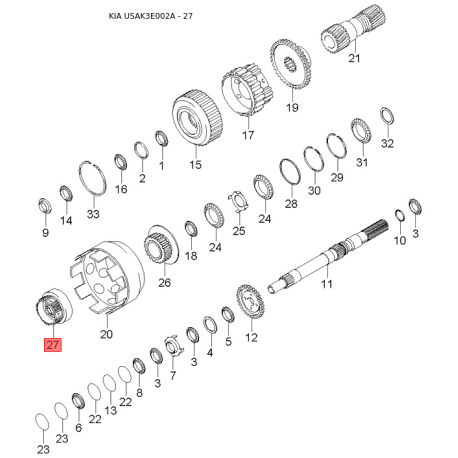Крышка защитная ремня распредвала задняя левая 21381-39800 Mobis - 2138139800 - схема с каталога 27, USAK3E002A 2138139800