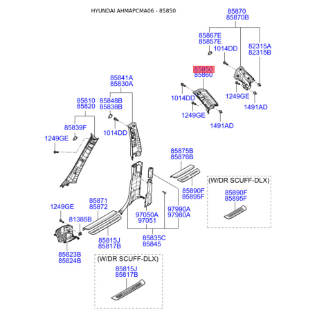 Обивка (накладка) салона левая 85850-2B010J4 Mobis - 858502B010J4 - схема с каталога 85850, AHMAPCMA06 858502B010J4