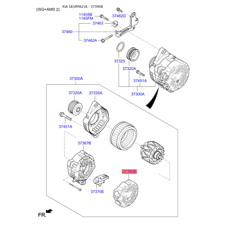 Защитная крышка, генератор 37390-2B710 Mobis - 373902B710 - схема с каталога 37390B, SEURPA216 373902B710