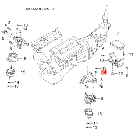 Крепление воздушного фильтра 0K79A-13363 Mobis - 0K79A13363 - схема с каталога 14, USAK3E002A 0K79A13363