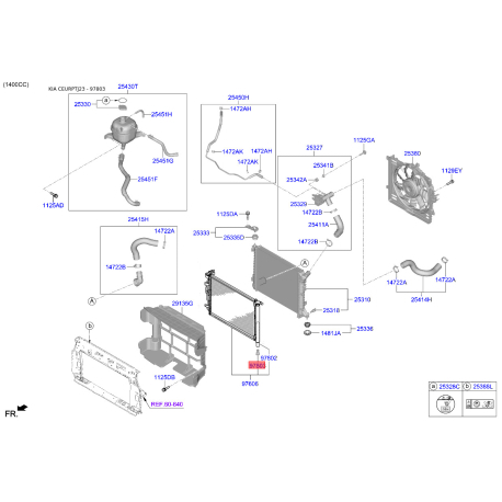 Крепление радиатора 97803-0U000 Mobis - 978030U000 - схема с каталога 97803, CEURPTJ23 978030U000