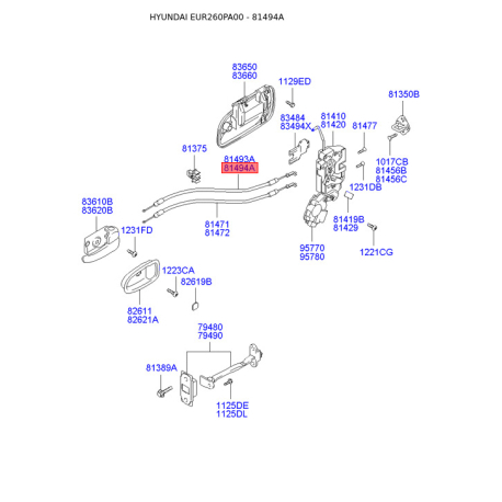 Тяга, замок двери правый 81492-26000 Mobis - 8149226000 - схема с каталога 81494A, EUR260PA00 8149226000