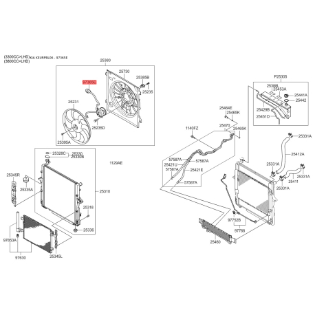 Вентилятор радіатора охолодження 97786-3E900 Mobis - 977863E900 - схема з каталогу 97365E, KEURPBL06 977863E900