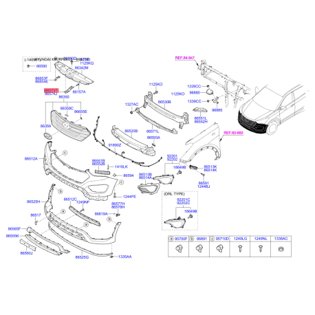 Кронштейн, буфер лівий верхній 86573-B8000 Mobis - 86573B8000 - схема з каталогу 86573T, KEURPB813 86573B8000