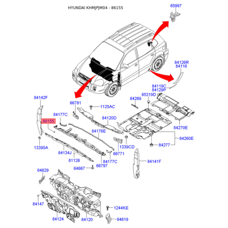 Пістон (кліпса) оббивки салону 86155-4A000 Mobis - 861554A000 - схема з каталогу 86155, KHMJPJM04 861554A000