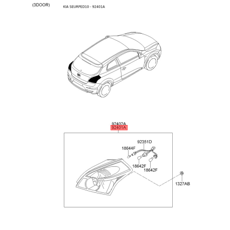 Фонарь задний левый 92401-1H501 Mobis - 924011H501 - схема с каталога 92401A, SEURPED10 924011H501