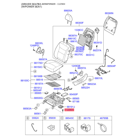 Сидіння кріплення 11254-10303 Mobis - 1125410303 - схема з каталогу 1125KH, AKMAPXMA09 1125410303