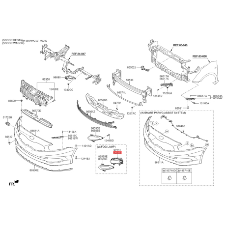 Фара противотуманная правая 92202-A2000 Mobis - 92202A2000 - схема с каталога 92202, SEURPA212 92202A2000
