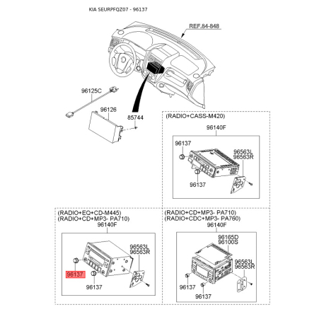 Магнітола 96144-1F410 Mobis - 961441F410 - схема з каталогу 96137, SEURPFQZ07 961441F410