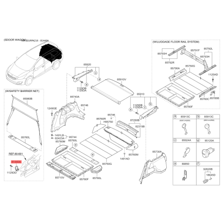 Крепление ковра пола 0K2KB-688H1 Mobis - 0K2KB688H1 - схема с каталога 81440A, SEURPA216 0K2KB688H1
