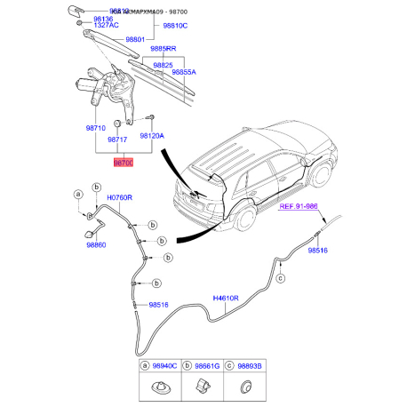 Двигун склоочисника 98700-2P000 Mobis - 987002P000 - схема з каталогу 98700, AKMAPXMA09 987002P000