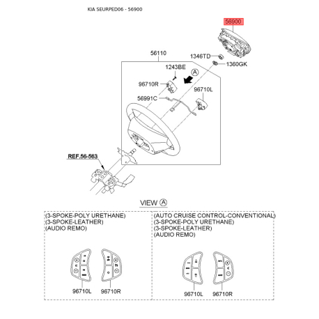 Подушка безпеки на кермо 56900-1H000EQ Mobis - 569001H000EQ - схема з каталогу 56900, SEURPED06 569001H000EQ