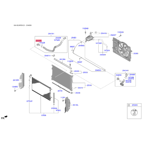 З'єднувач (трубка) шланга 25485-F3300 Mobis - 25485F3300 - схема з каталогу 25485B, KEURPEX23 25485F3300