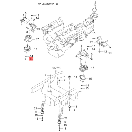 Кронштейн рульового вала лівий 56124-3E500 Mobis - 561243E500 - схема з каталогу 13, USAK3E002A 561243E500