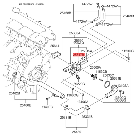 Корпус термостата 25617-23040 Mobis - 2561723040 - схема с каталога 25617B, SEURPED06 2561723040
