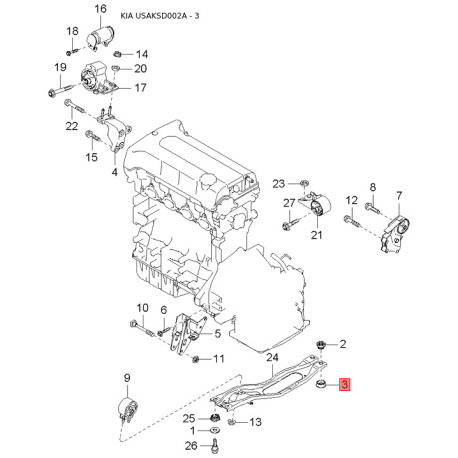 Соединитель, провод стеклоомывателя 0H001-67502 Mobis - 0H00167502 - схема с каталога 3, USAKSD002A 0H00167502