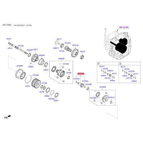 Шестерня задняя солнечная АКПП 45793-23001 Mobis - 4579323001 - схема с каталога 45793A, KEURPH817 4579323001