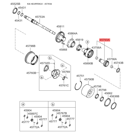 Шестерня задняя солнечная АКПП 45793-23000 Mobis - 4579323000 - схема с каталога 45793A, HEURPDN10 4579323000