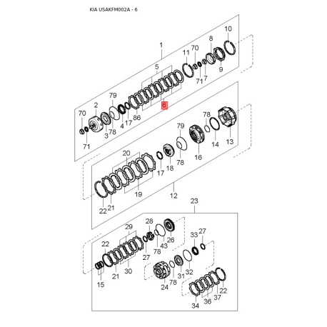 Упор капота и его крепление 0G030-52518 Mobis - 0G03052518 - схема с каталога 6, USAKFM002A 0G03052518
