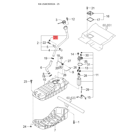 Паливопровід 31291-3E210 Mobis - 312913E210 - схема з каталогу 25, USAK3E002A 312913E210