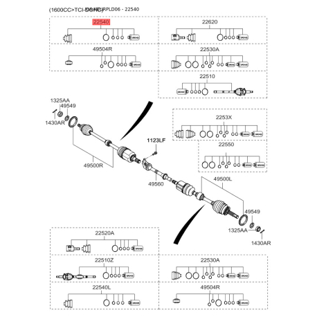 Чохол півосі (пильник) приводного валу 49595-2F600 Mobis - 495952F600 - схема з каталогу 22540, KEURPLD06 495952F600