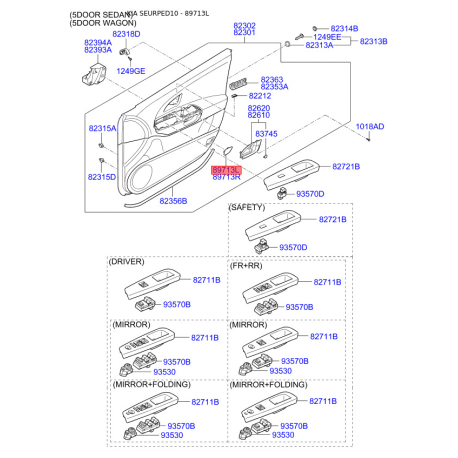 Светоотражатель (катафот) двери левый 92631-1H000 Mobis - 926311H000 - схема с каталога 89713L, SEURPED10 926311H000