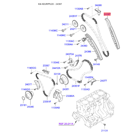 Комплект цепи привода распредвала 24387-4A100 Mobis - 243874A100 - схема с каталога 24387, KEURPPU20 243874A100
