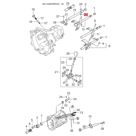 Подъемное устройство для окон левое 0K077-73560B Mobis - 0K07773560B - схема с каталога 20, USAKFM002A 0K07773560B