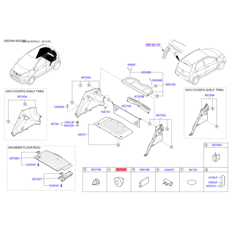 Оббивка багажника 85747-29300 Mobis - 8574729300 - схема з каталогу 85747B, KEURPTA15 8574729300