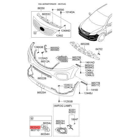 Емблема радіатора 86354-2P000 Mobis - 863542P000 - схема з каталогу 86354G, AKMAPXMA09 863542P000