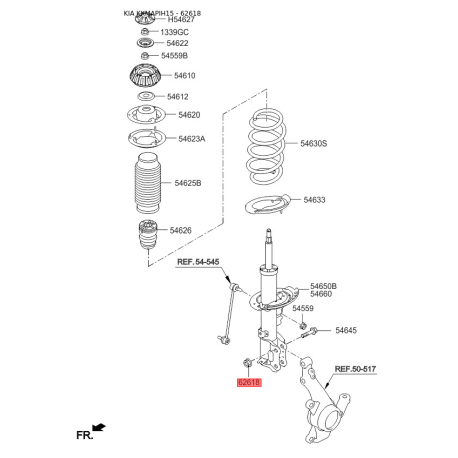 Гайка поперечної балки, сайлентблока 62618-2G000 Mobis - 626182G000 - схема з каталогу 62618, KKMAPIH15 626182G000