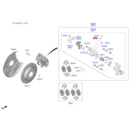 Штуцер супорта для прокачування гальмівної системи 58120-1G000 Mobis - 581201G000 - схема з каталогу 58120, KKMAPTH23 581201G000