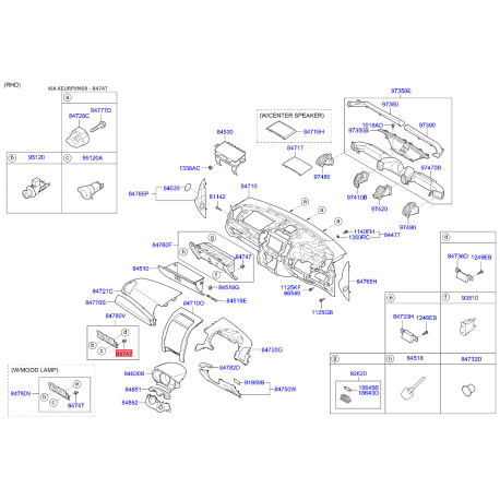 Пистон (клипса) обивки салона 84747-3K000 Mobis - 847473K000 - схема с каталога 84747, KEURPXM09 847473K000