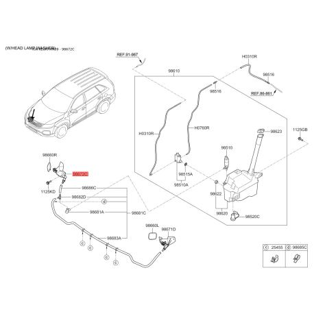 Адаптер, водяной насос омывателя правый 98672-2P000 Mobis - 986722P000 - схема с каталога 98672C, KEURPXM09 986722P000