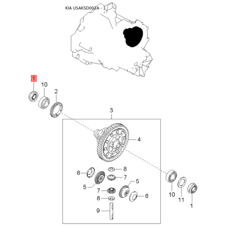 Кнопка важеля стоянкового гальма KKY01-44031 Mobis - KKY0144031 - схема з каталогу 1, USAKSD002A KKY0144031