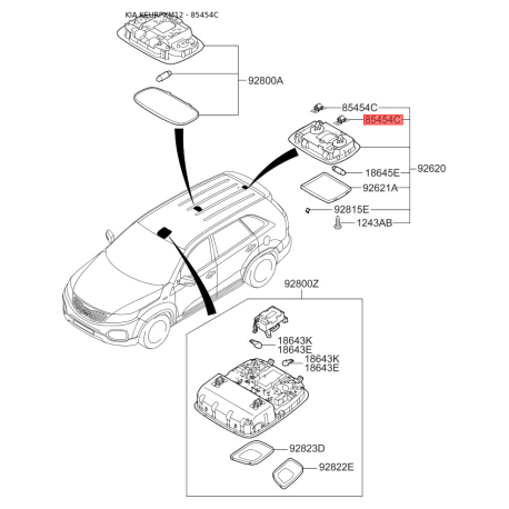 Внутренняя обшивка крыши 85399-3K000 Mobis - 853993K000 - схема с каталога 85454C, KEURPXM12 853993K000