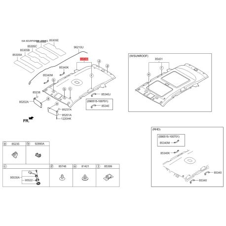 Обивка крышки 85401-2P200J7 Mobis - 854012P200J7 - схема с каталога 85401, KEURPXM09 854012P200J7