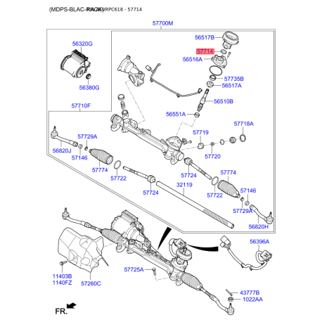 Манжета (сальник) вала шестерни (червяка) рулевого механизма 56542-3X000 Mobis - 565423X000 - схема с каталога 57714, AEURPC618 565423X000