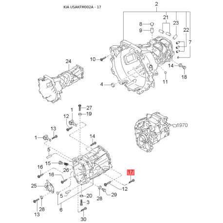Шланг (патрубок) системи охолодження 0K011-15381 Mobis - 0K01115381 - схема з каталогу 17, USAKFM002A 0K01115381