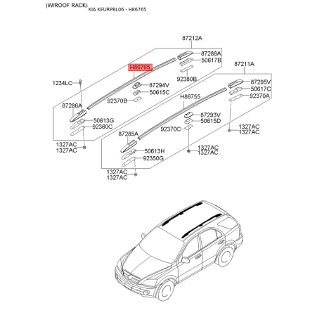 Молдинг крыши правый 86765-3E100 Mobis - 867653E100 - схема с каталога H86765, KEURPBL06 867653E100